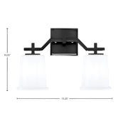 Toltec Corbin 10in 2-Light Bath Bar | Matte Black Steel and White Opal Glass | Bathroom Vanity Light | 5.5 x 10.25 in | Model 2312-MB-5031