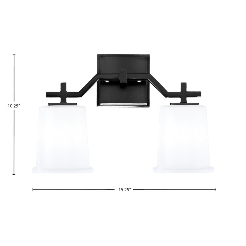 Toltec Corbin 10in 2-Light Bath Bar | Matte Black Steel and White Opal Glass | Bathroom Vanity Light | 5.5 x 10.25 in | Model 2312-MB-5031