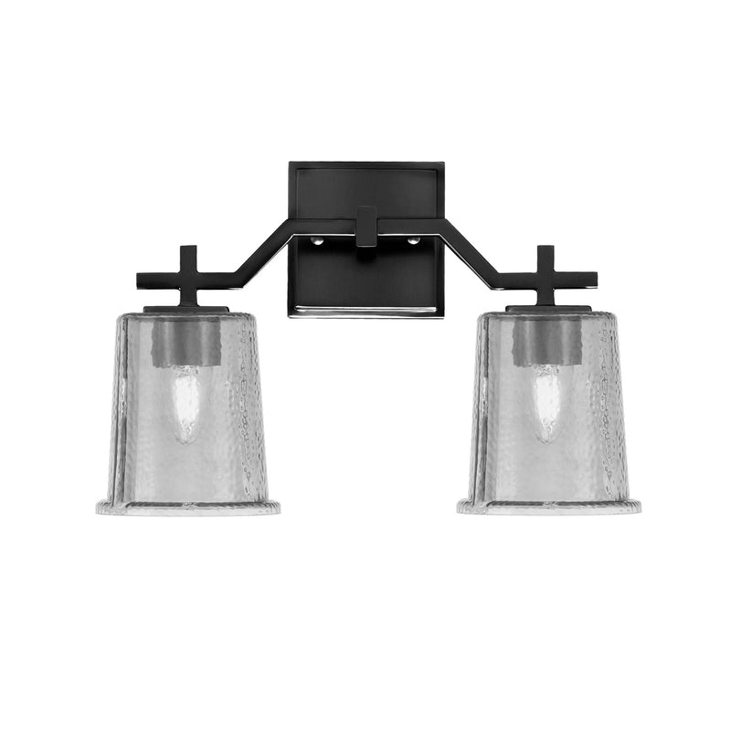 Toltec Corbin 10in 2-Light Bath Bar | Matte Black Steel and Smoke Bubble Glass | Bathroom Vanity Light | 5.5 x 10.25 in | Model 2312-MB-5032