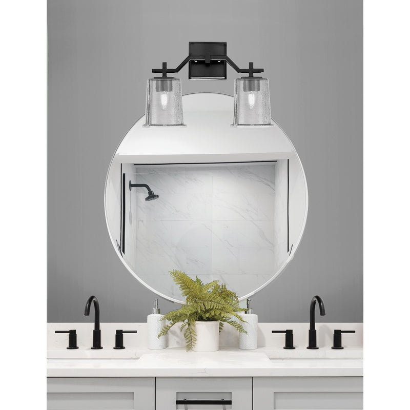 Toltec Corbin 10in 2-Light Bath Bar | Matte Black Steel and Smoke Bubble Glass | Bathroom Vanity Light | 5.5 x 10.25 in | Model 2312-MB-5032