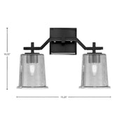 Toltec Corbin 10in 2-Light Bath Bar | Matte Black Steel and Smoke Bubble Glass | Bathroom Vanity Light | 5.5 x 10.25 in | Model 2312-MB-5032