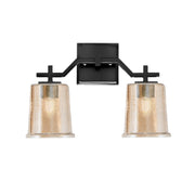 Toltec Corbin 10in 2-Light Bath Bar | Matte Black Steel and Amber Bubble Glass | Bathroom Vanity Light | 5.5 x 10.25 in | Model 2312-MB-5033