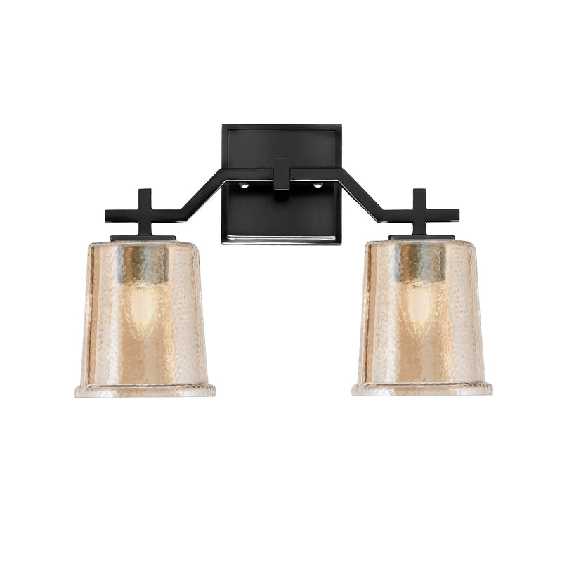 Toltec Corbin 10in 2-Light Bath Bar | Matte Black Steel and Amber Bubble Glass | Bathroom Vanity Light | 5.5 x 10.25 in | Model 2312-MB-5033