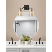 Toltec Corbin 10in 2-Light Bath Bar | Matte Black Steel and Amber Bubble Glass | Bathroom Vanity Light | 5.5 x 10.25 in | Model 2312-MB-5033
