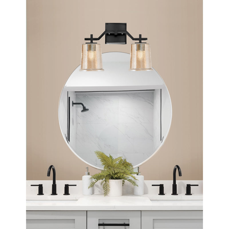 Toltec Corbin 10in 2-Light Bath Bar | Matte Black Steel and Amber Bubble Glass | Bathroom Vanity Light | 5.5 x 10.25 in | Model 2312-MB-5033