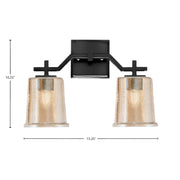 Toltec Corbin 10in 2-Light Bath Bar | Matte Black Steel and Amber Bubble Glass | Bathroom Vanity Light | 5.5 x 10.25 in | Model 2312-MB-5033