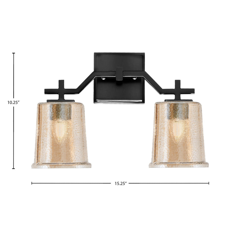 Toltec Corbin 10in 2-Light Bath Bar | Matte Black Steel and Amber Bubble Glass | Bathroom Vanity Light | 5.5 x 10.25 in | Model 2312-MB-5033