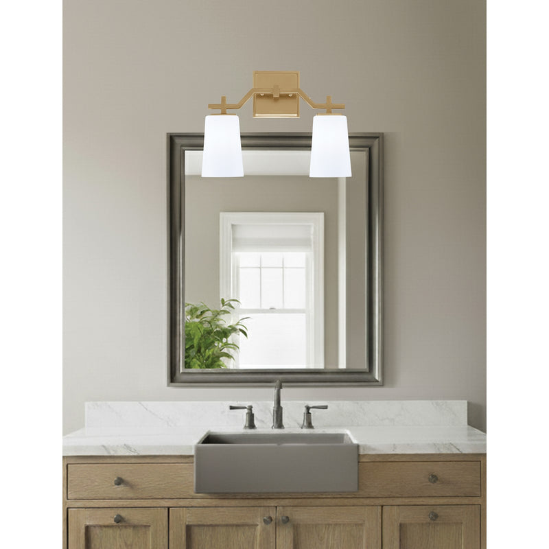 Toltec Corbin 2-Light Bath Bar | New Age Brass and White Opal Glass | Bathroom & Powder Room Vanity Light | 5.5 x 11.25 in | Model 2312-NAB-261