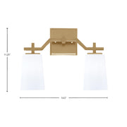 Toltec Corbin 2-Light Bath Bar | New Age Brass and White Opal Glass | Bathroom & Powder Room Vanity Light | 5.5 x 11.25 in | Model 2312-NAB-261