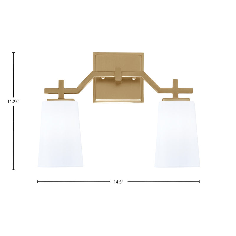 Toltec Corbin 2-Light Bath Bar | New Age Brass and White Opal Glass | Bathroom & Powder Room Vanity Light | 5.5 x 11.25 in | Model 2312-NAB-261