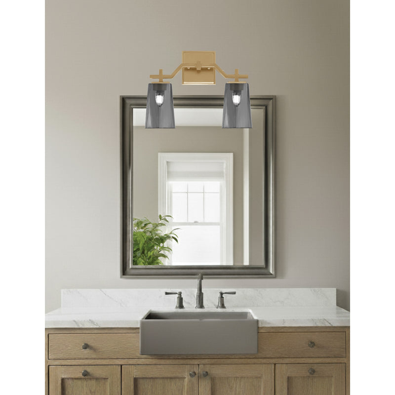Toltec Corbin 2-Light Bath Bar | New Age Brass and Smoke Bubble Glass | Bathroom & Powder Room Vanity Light | 5.5 x 11.25 in | Model 2312-NAB-262