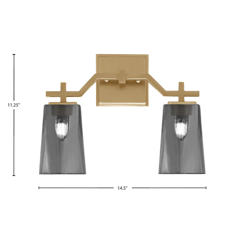 Toltec Corbin 2-Light Bath Bar | New Age Brass and Smoke Bubble Glass | Bathroom & Powder Room Vanity Light | 5.5 x 11.25 in | Model 2312-NAB-262