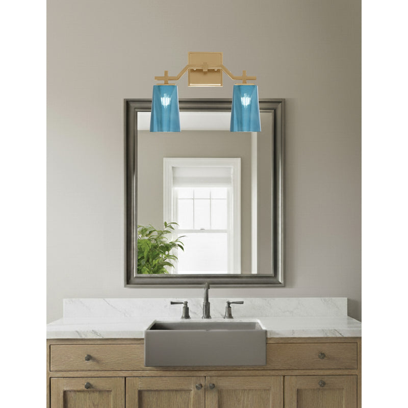 Toltec Corbin 2-Light Bath Bar | New Age Brass and Blue Gradient Glass | Bathroom & Powder Room Vanity Light | 5.5 x 11.25 in | Model 2312-NAB-265