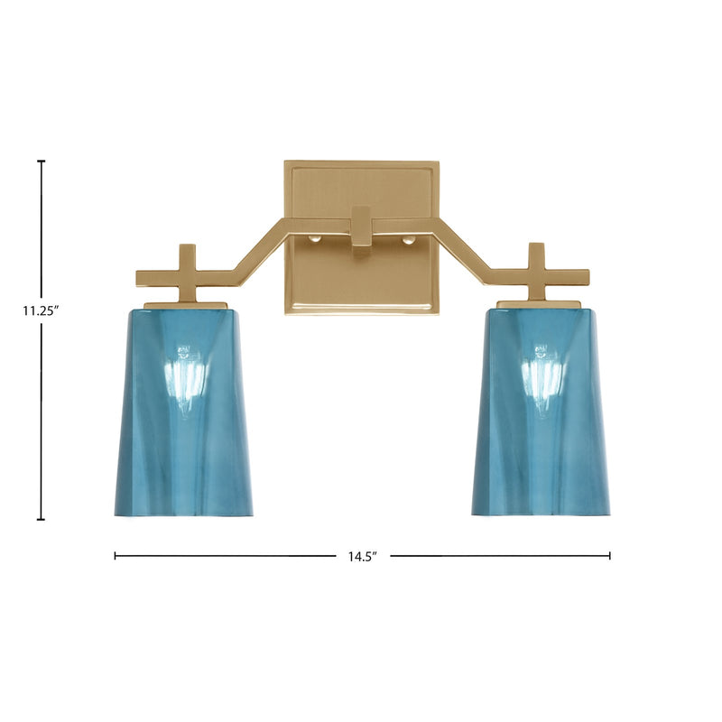 Toltec Corbin 2-Light Bath Bar | New Age Brass and Blue Gradient Glass | Bathroom & Powder Room Vanity Light | 5.5 x 11.25 in | Model 2312-NAB-265