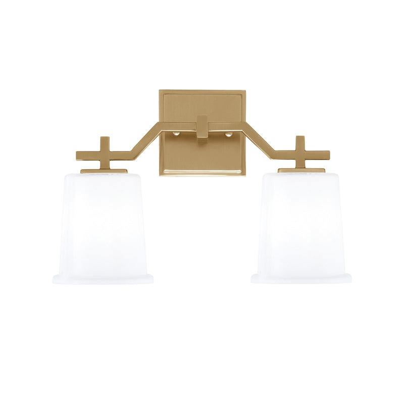 Toltec Corbin 2-Light Bath Bar | Modern New Age Brass and White Opal Glass | Bathroom Vanity Light | 5.5 x 10.25 in | Model 2312-NAB-5031