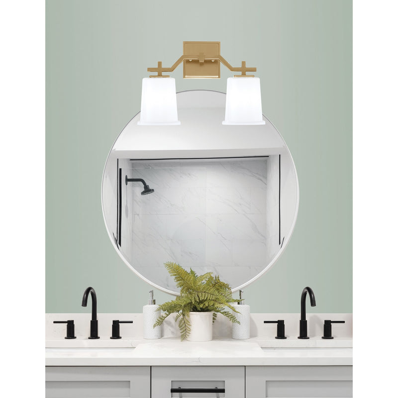 Toltec Corbin 2-Light Bath Bar | Modern New Age Brass and White Opal Glass | Bathroom Vanity Light | 5.5 x 10.25 in | Model 2312-NAB-5031