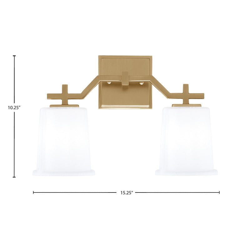 Toltec Corbin 2-Light Bath Bar | Modern New Age Brass and White Opal Glass | Bathroom Vanity Light | 5.5 x 10.25 in | Model 2312-NAB-5031