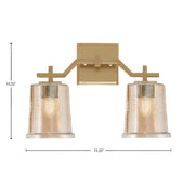 Toltec Corbin 2-Light Bath Bar | Modern New Age Brass and Amber Bubble Glass | Bathroom Vanity Light | 5.5 x 10.25 in | Model 2312-NAB-5033
