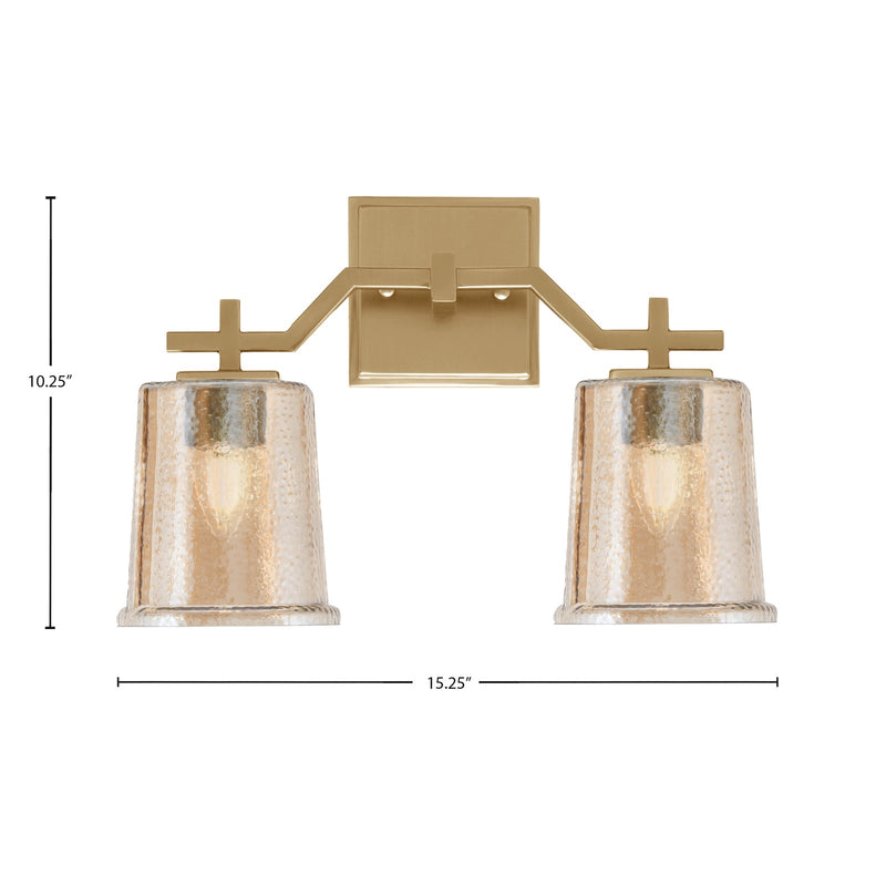 Toltec Corbin 2-Light Bath Bar | Modern New Age Brass and Amber Bubble Glass | Bathroom Vanity Light | 5.5 x 10.25 in | Model 2312-NAB-5033