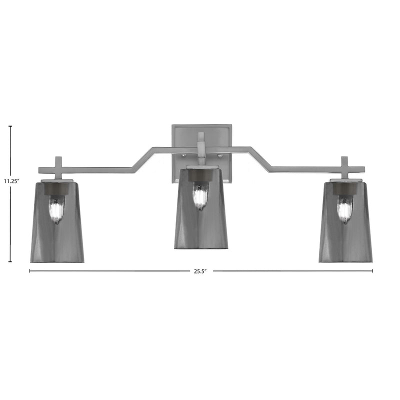 Toltec Corbin 3-Light Bath Bar | Modern Graphite Steel and Smoke Bubble Glass | Bathroom Vanity & Powder Room | 5.5 x 11.25 in | Model 2313-GP-262