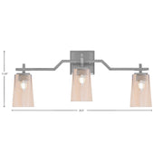 Toltec Corbin 3-Light Bath Bar | Modern Graphite Steel and Amber Gradient Glass | Bathroom Vanity & Powder Room | 5.5 x 11.25 in | Model 2313-GP-263
