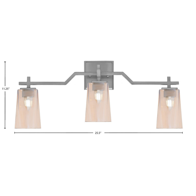 Toltec Corbin 3-Light Bath Bar | Modern Graphite Steel and Amber Gradient Glass | Bathroom Vanity & Powder Room | 5.5 x 11.25 in | Model 2313-GP-263