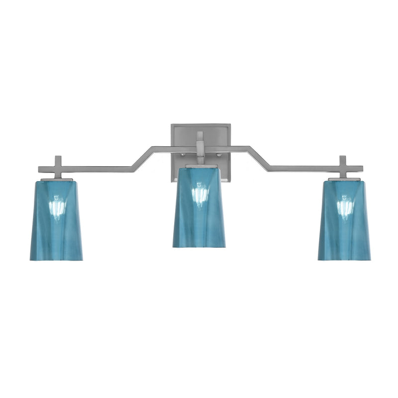 Toltec Corbin 3-Light Bath Bar | Modern Graphite Steel and Blue Gradient Glass | Bathroom Vanity & Powder Room | 5.5 x 11.25 in | Model 2313-GP-265