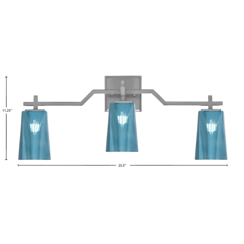 Toltec Corbin 3-Light Bath Bar | Modern Graphite Steel and Blue Gradient Glass | Bathroom Vanity & Powder Room | 5.5 x 11.25 in | Model 2313-GP-265