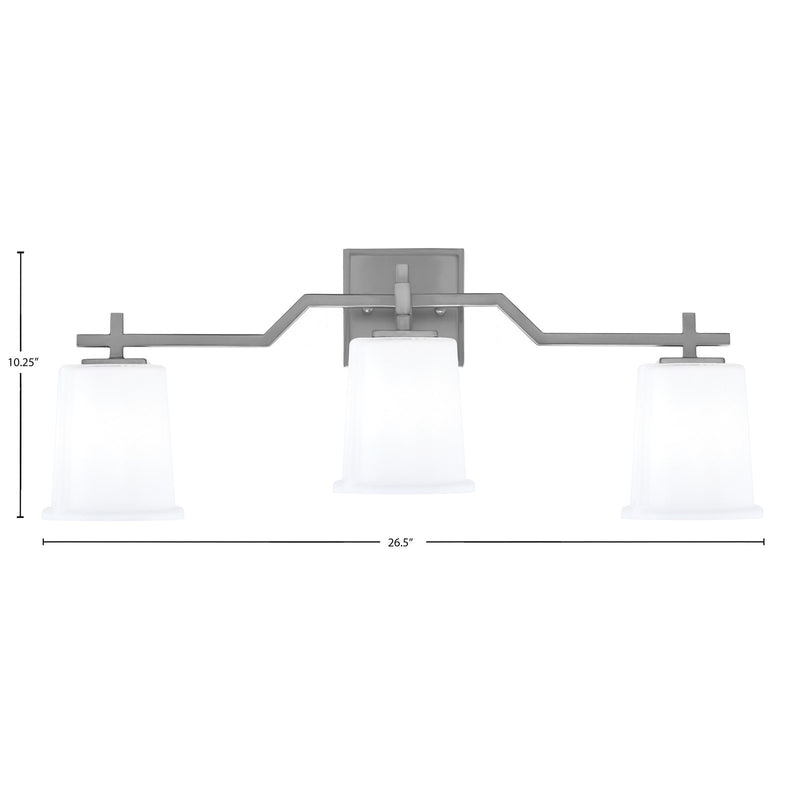 Toltec Corbin 3-Light Bath Bar | Modern Graphite Steel and White Opal Glass | Bathroom Vanity & Powder Room | 5.5 x 10.25 in | Model 2313-GP-5031