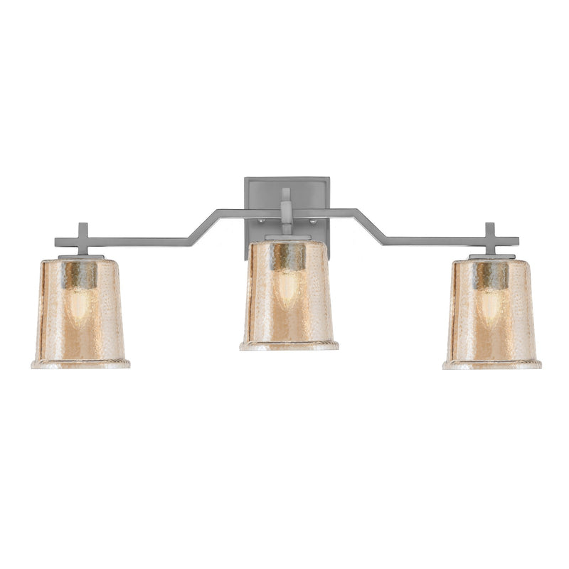 Toltec Corbin 3-Light Bath Bar | Graphite Steel and Amber Bubble Glass | Bathroom & Vanity Light | 5.5 x 10.25 in | Model 2313-GP-5033