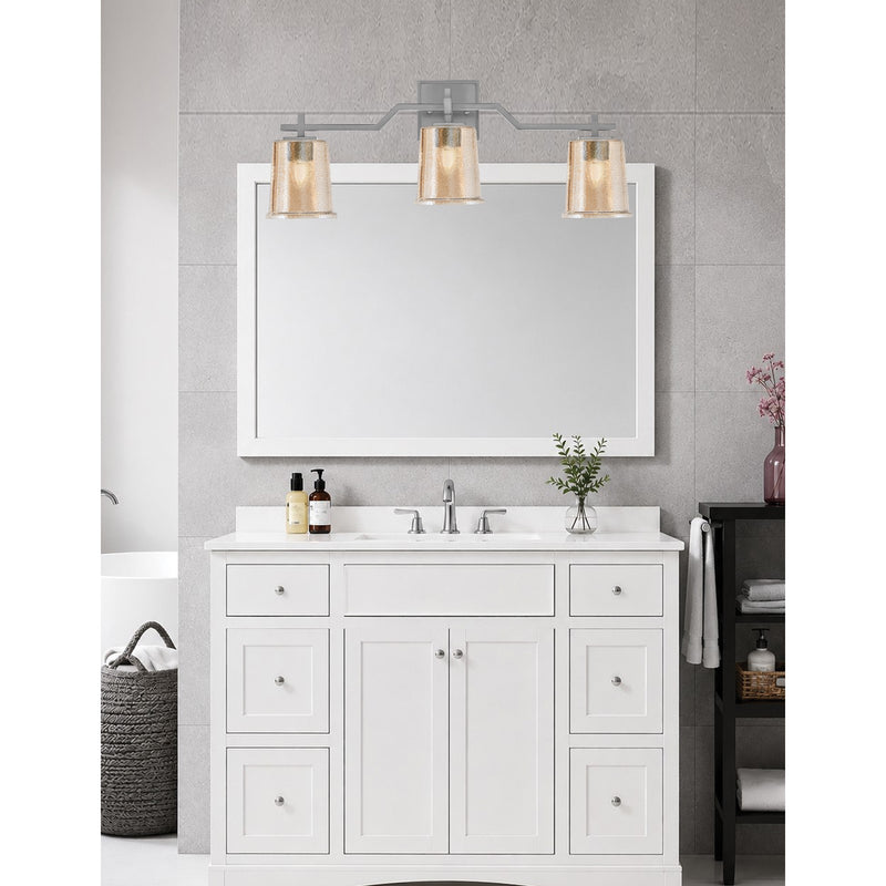 Toltec Corbin 3-Light Bath Bar | Graphite Steel and Amber Bubble Glass | Bathroom & Vanity Light | 5.5 x 10.25 in | Model 2313-GP-5033