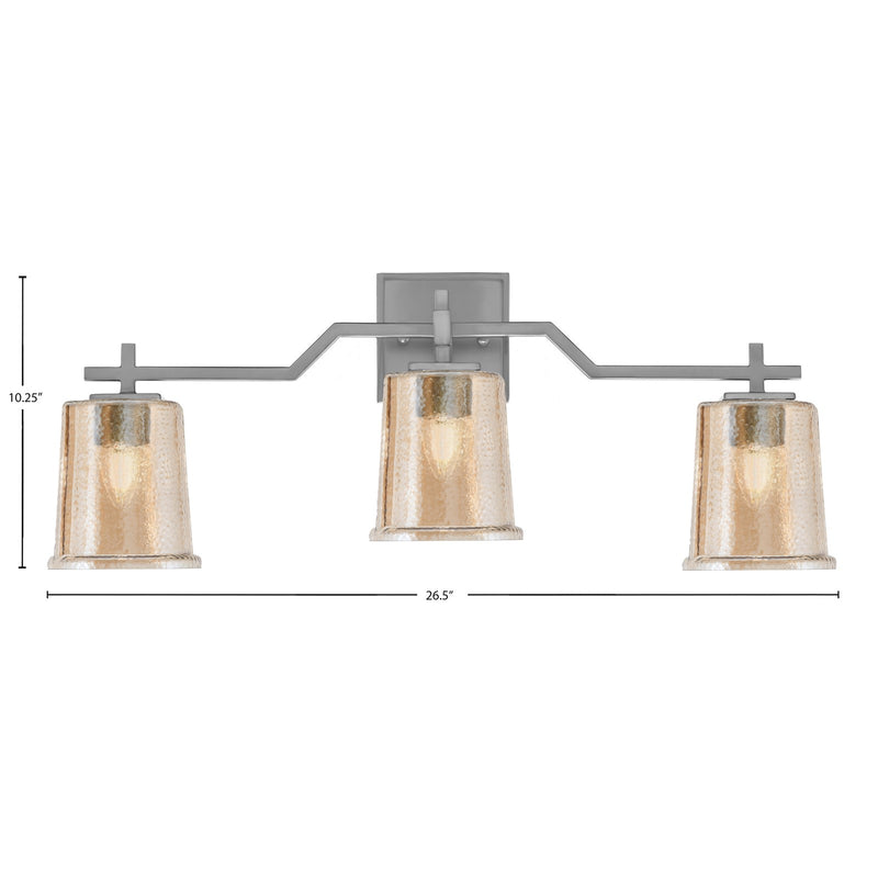 Toltec Corbin 3-Light Bath Bar | Graphite Steel and Amber Bubble Glass | Bathroom & Vanity Light | 5.5 x 10.25 in | Model 2313-GP-5033