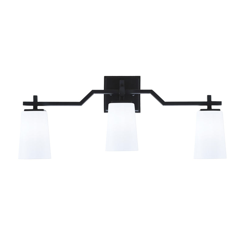 Toltec Corbin 3-Light Bath Bar | Matte Black Steel and White Opal Glass | Bathroom & Vanity Light | 5.5 x 11.25 in | Model 2313-MB-261