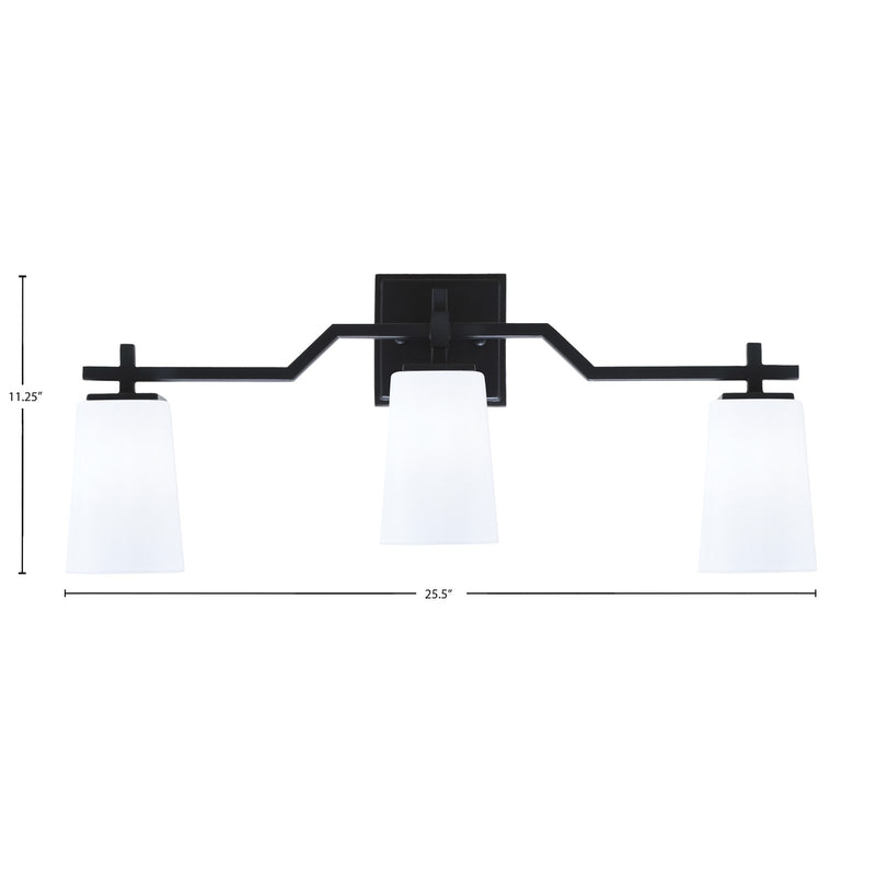 Toltec Corbin 3-Light Bath Bar | Matte Black Steel and White Opal Glass | Bathroom & Vanity Light | 5.5 x 11.25 in | Model 2313-MB-261