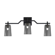 Toltec Corbin 3-Light Bath Bar | Matte Black Steel and Smoke Bubble Glass | Bathroom & Vanity Light | 5.5 x 11.25 in | Model 2313-MB-262