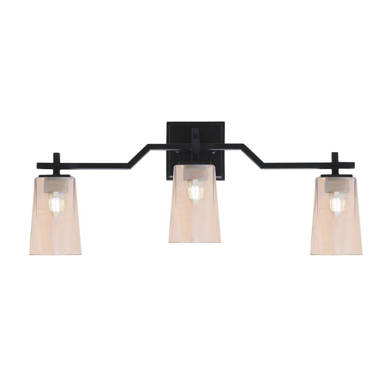Toltec Corbin 3-Light Bath Bar | Modern Matte Black Steel and Amber Gradient Glass | Bathroom & Powder Room Vanity Light | 5.5 x 11.25 in | Model 2313-MB-263