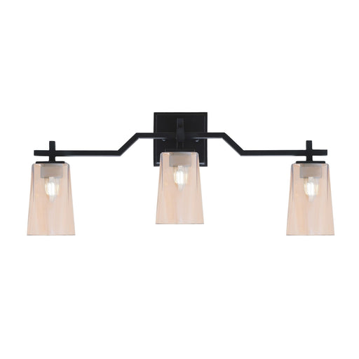 Toltec Corbin 3-Light Bath Bar | Modern Matte Black Steel and Amber Gradient Glass | Bathroom & Powder Room Vanity Light | 5.5 x 11.25 in | Model 2313-MB-263