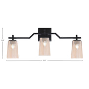 Toltec Corbin 3-Light Bath Bar | Modern Matte Black Steel and Amber Gradient Glass | Bathroom & Powder Room Vanity Light | 5.5 x 11.25 in | Model 2313-MB-263