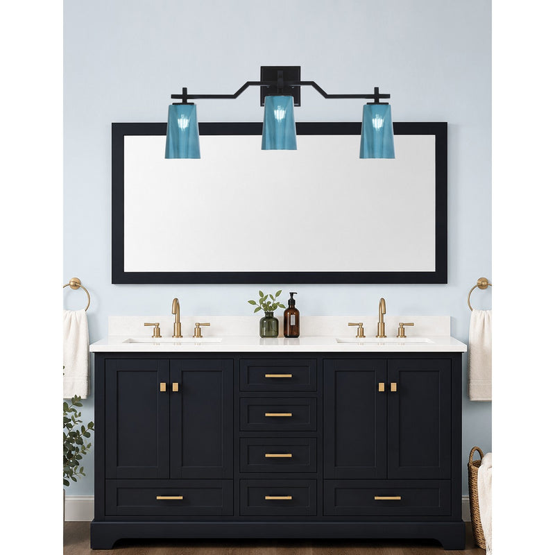 Toltec Corbin 3-Light Bath Bar | Modern Matte Black Steel and Blue Gradient Glass | Bathroom & Powder Room Vanity Light | 5.5 x 11.25 in | Model 2313-MB-265
