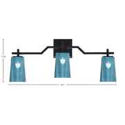 Toltec Corbin 3-Light Bath Bar | Modern Matte Black Steel and Blue Gradient Glass | Bathroom & Powder Room Vanity Light | 5.5 x 11.25 in | Model 2313-MB-265