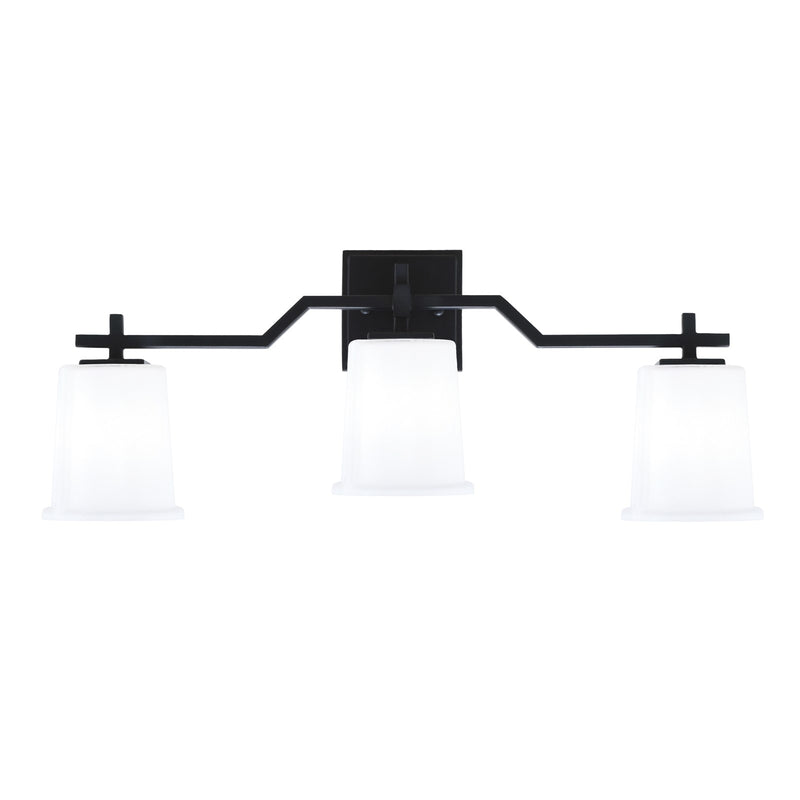 Toltec Corbin 3-Light Bath Bar | Modern Matte Black Steel and White Opal Glass | Bathroom & Powder Room Vanity Light | 5.5 x 10.25 in | Model 2313-MB-5031