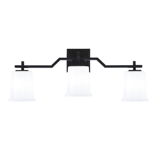 Toltec Corbin 3-Light Bath Bar | Modern Matte Black Steel and White Opal Glass | Bathroom & Powder Room Vanity Light | 5.5 x 10.25 in | Model 2313-MB-5031