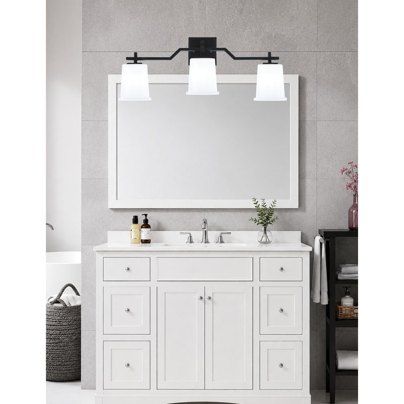 Toltec Corbin 3-Light Bath Bar | Modern Matte Black Steel and White Opal Glass | Bathroom & Powder Room Vanity Light | 5.5 x 10.25 in | Model 2313-MB-5031