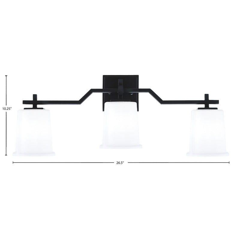 Toltec Corbin 3-Light Bath Bar | Modern Matte Black Steel and White Opal Glass | Bathroom & Powder Room Vanity Light | 5.5 x 10.25 in | Model 2313-MB-5031