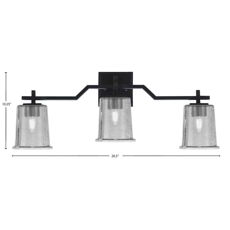 Toltec Corbin 3-Light Bath Bar | Modern Matte Black Steel and Smoke Bubble Glass | Bathroom & Powder Room Vanity Light | 5.5 x 10.25 in | Model 2313-MB-5032
