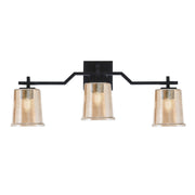 Toltec Corbin 3-Light Bath Bar | Modern Matte Black Steel and Amber Bubble Glass | Bathroom Vanity & Powder Room | 5.5 x 10.25 in | Model 2313-MB-5033