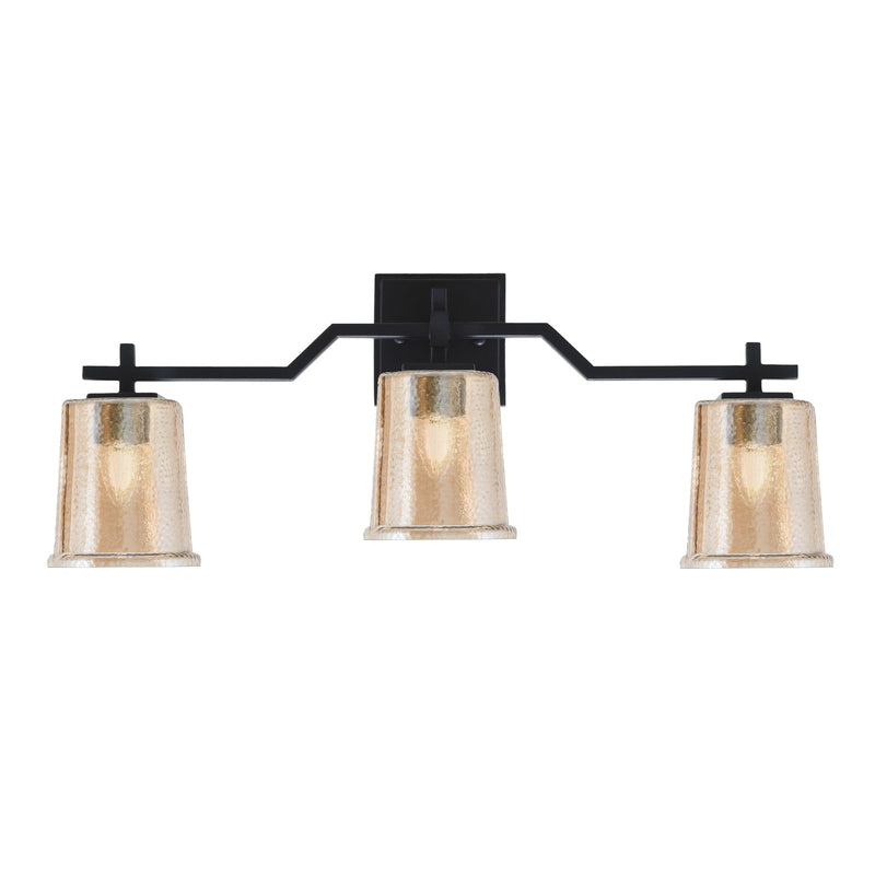Toltec Corbin 3-Light Bath Bar | Modern Matte Black Steel and Amber Bubble Glass | Bathroom Vanity & Powder Room | 5.5 x 10.25 in | Model 2313-MB-5033