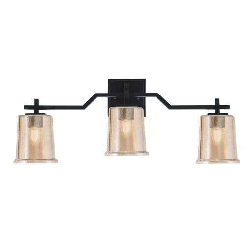 Toltec Corbin 3-Light Bath Bar | Modern Matte Black Steel and Amber Bubble Glass | Bathroom Vanity & Powder Room | 5.5 x 10.25 in | Model 2313-MB-5033