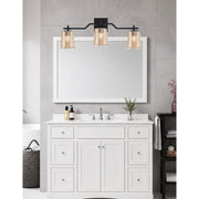 Toltec Corbin 3-Light Bath Bar | Modern Matte Black Steel and Amber Bubble Glass | Bathroom Vanity & Powder Room | 5.5 x 10.25 in | Model 2313-MB-5033
