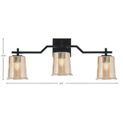 Toltec Corbin 3-Light Bath Bar | Modern Matte Black Steel and Amber Bubble Glass | Bathroom Vanity & Powder Room | 5.5 x 10.25 in | Model 2313-MB-5033